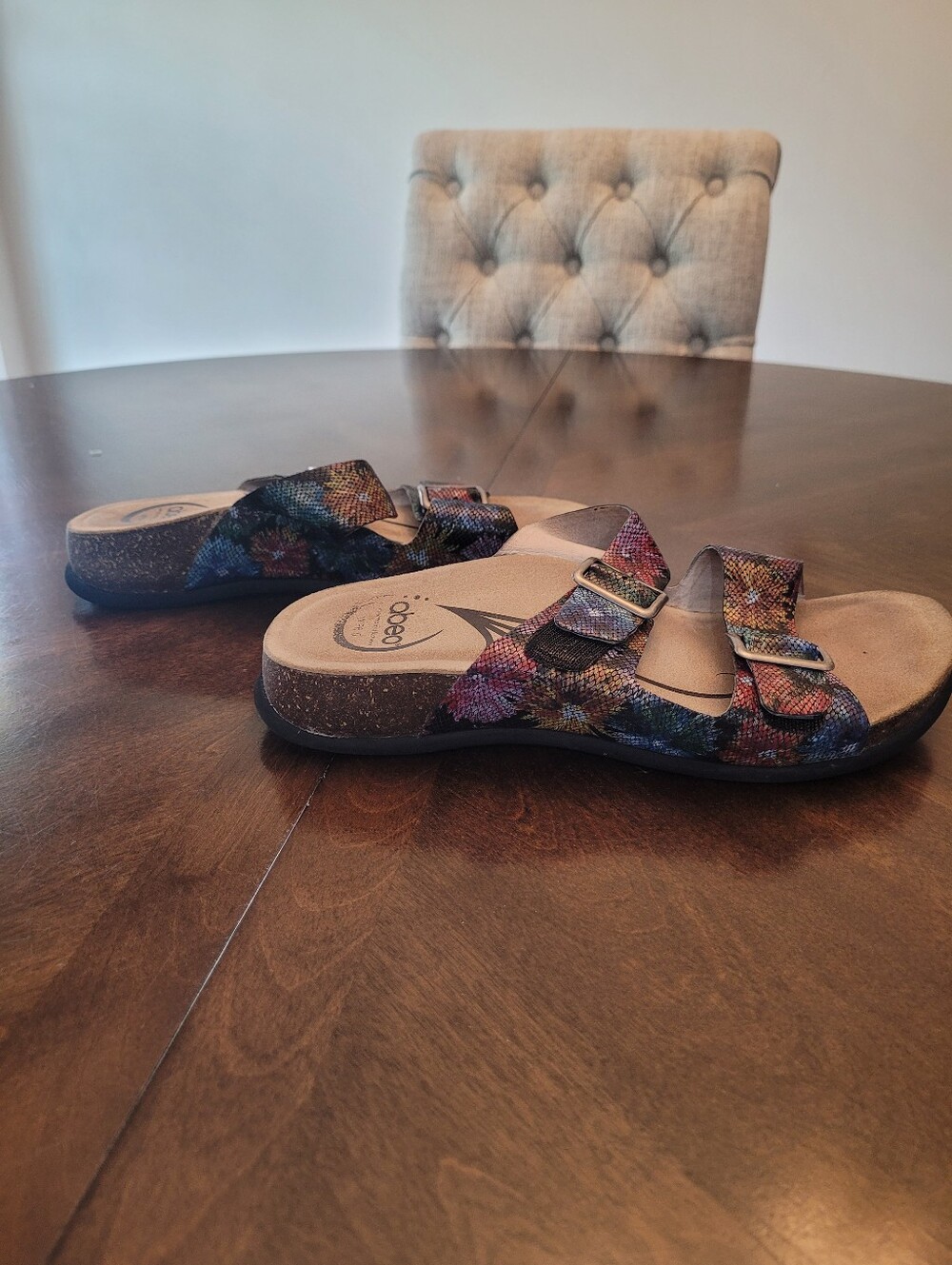 ABEO Blythe women's Colorful Patterned Double-Buckle leather Slide Sandals.